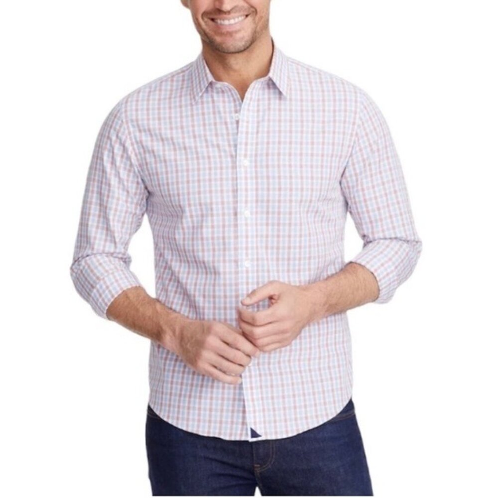 Untuckit Plaid Long Sleeve Button Down Shirt in Red, White, Blue